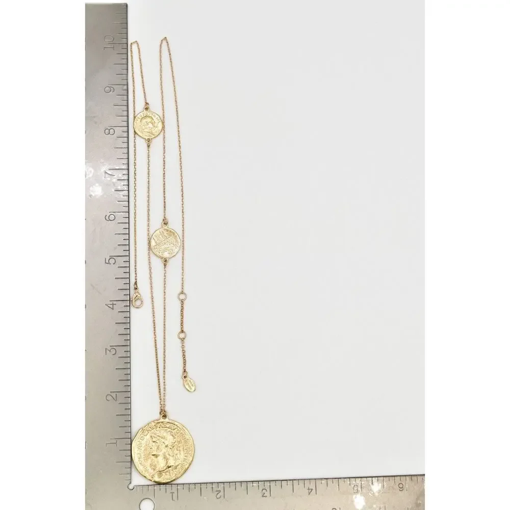 Jade & Jasper Vintage Coin Station Necklace Brushed Gold Satin Signed BinBL